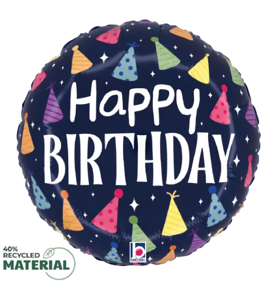 18" Happy Birthday Hats Mylar Balloon