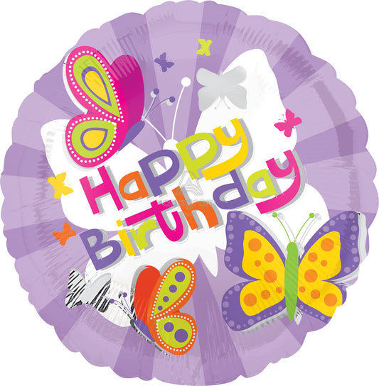 18"A Happy Birthday Rainbow Butterfly Mylar Balloon