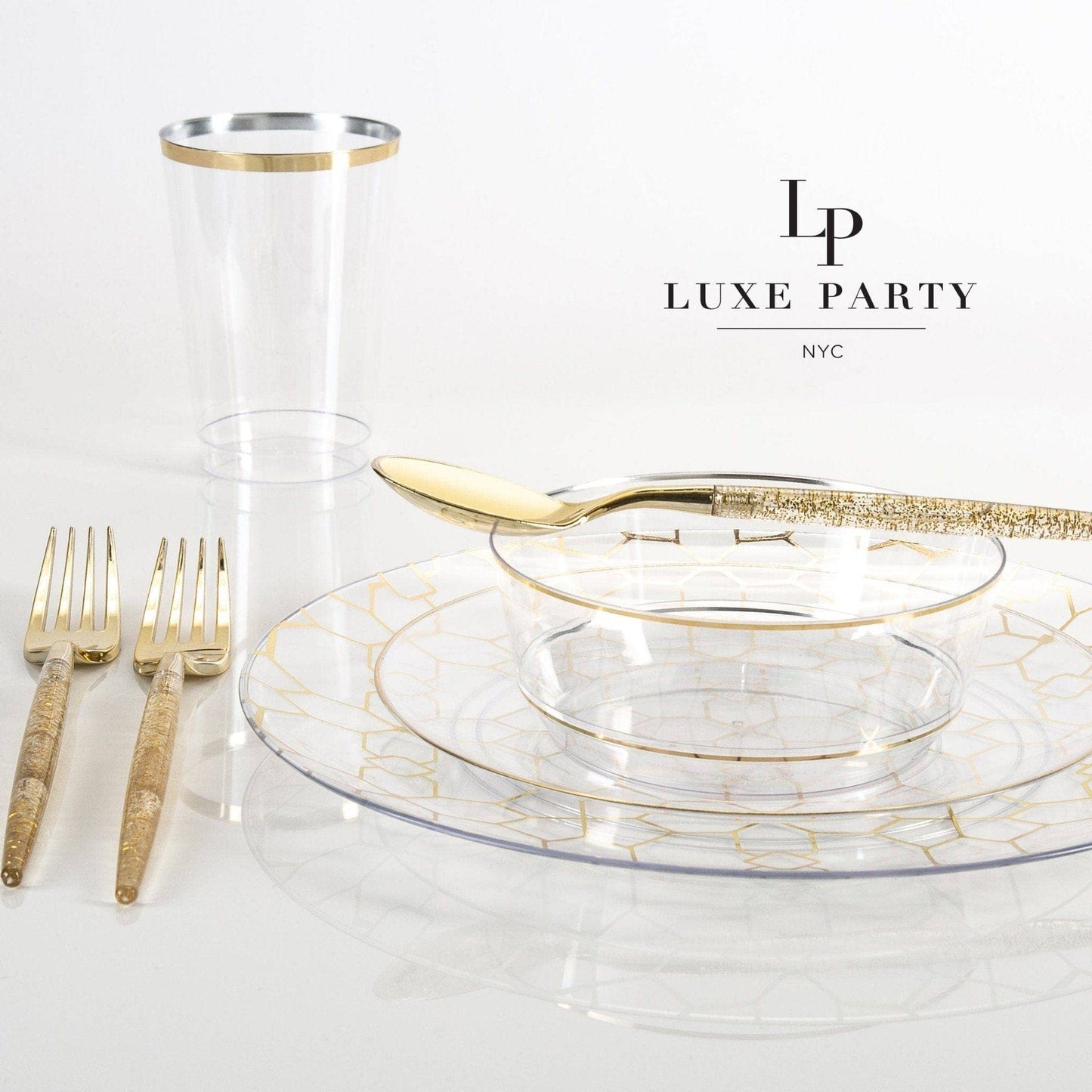 Luxe 9 Oz Clear Plastic • Gold Plastic Cups | 20 Cups