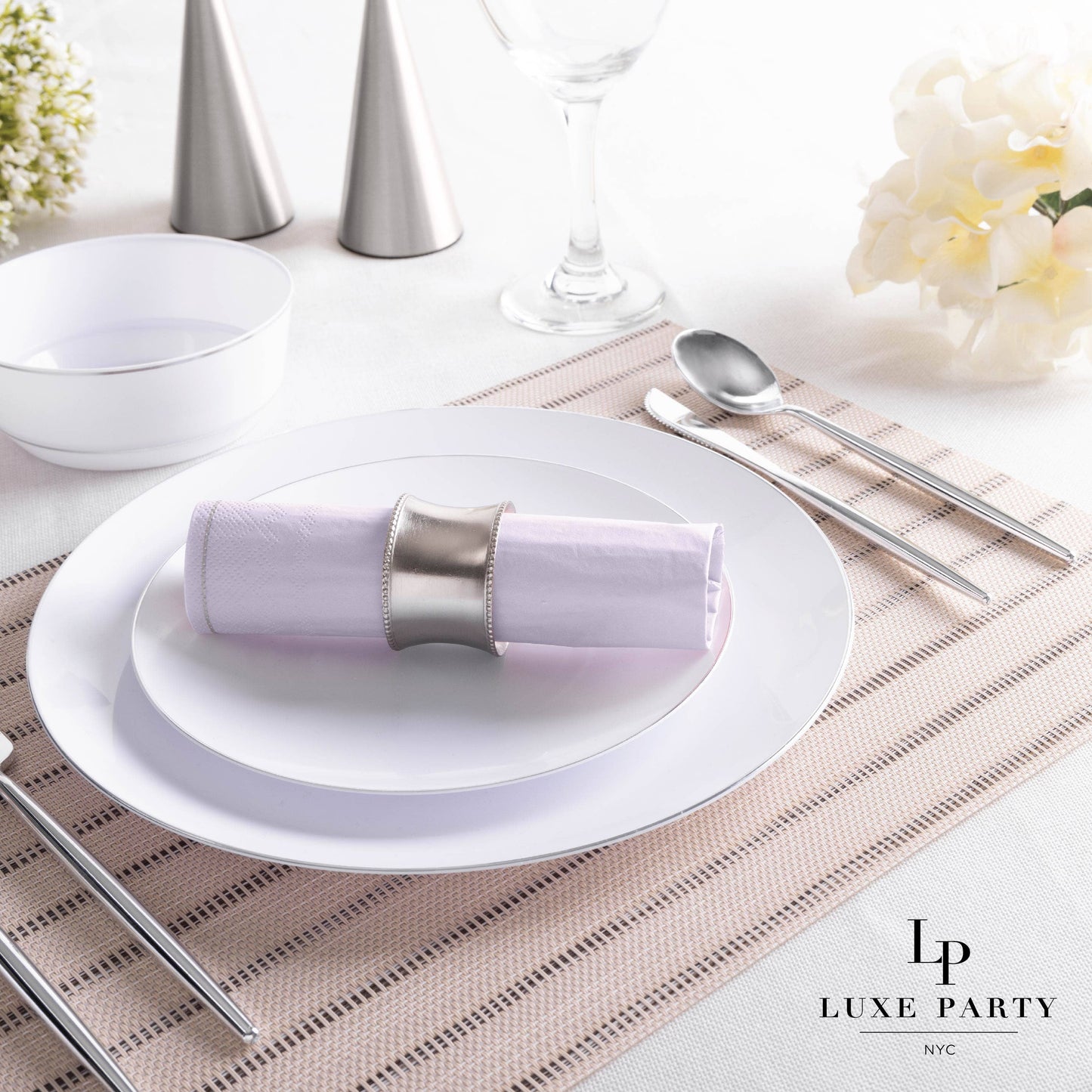 Luxe Party - Lavender with Silver Stripe Lunch Napkins | 20 Napkins: 20 Lunch Napkins - 6.5" x 6.5"