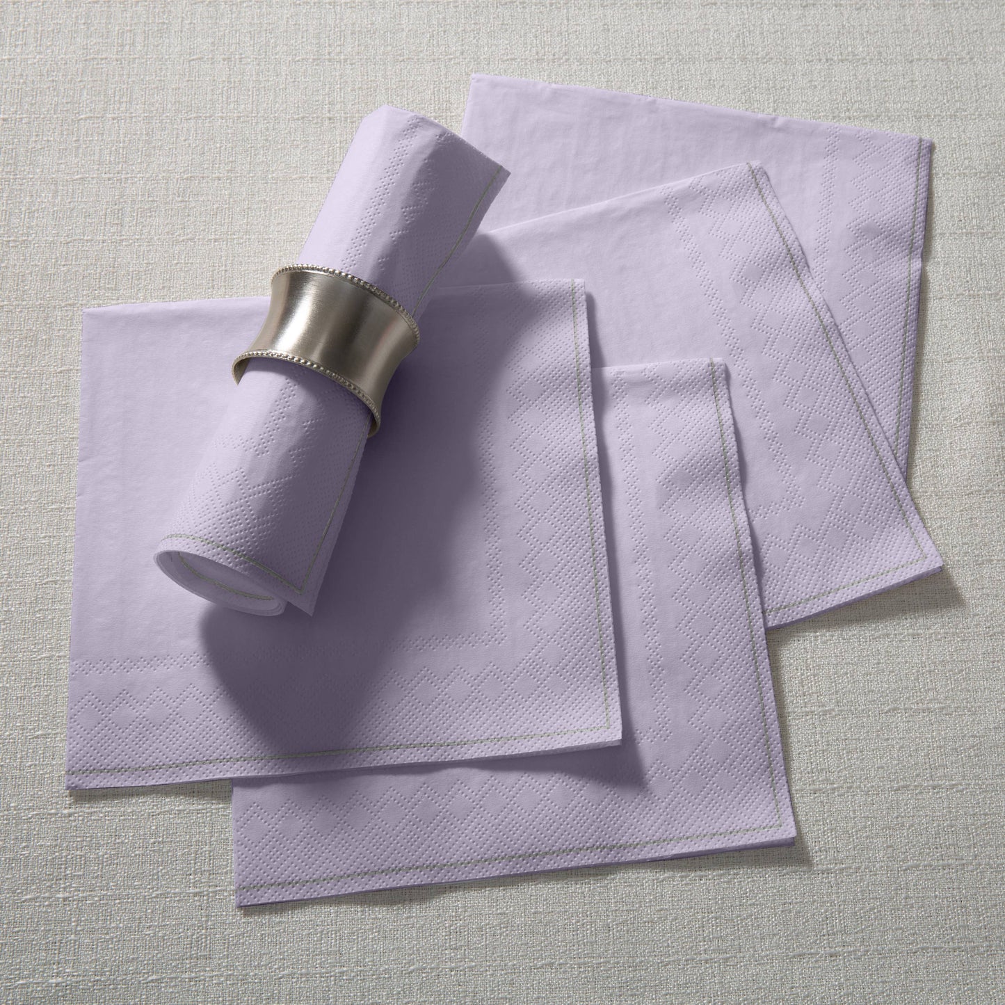 Luxe Party - Lavender with Silver Stripe Lunch Napkins | 20 Napkins: 20 Lunch Napkins - 6.5" x 6.5"