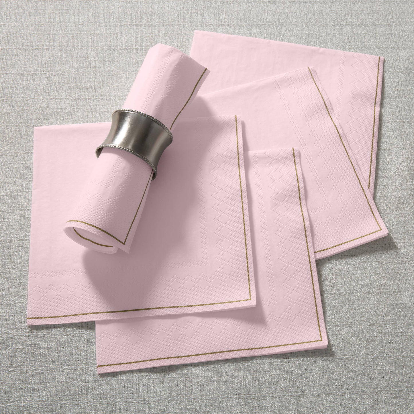 Blush with Gold Stripe Lunch Napkins | 20 Napkins: 20 Lunch Napkins - 6.5" x 6.5"