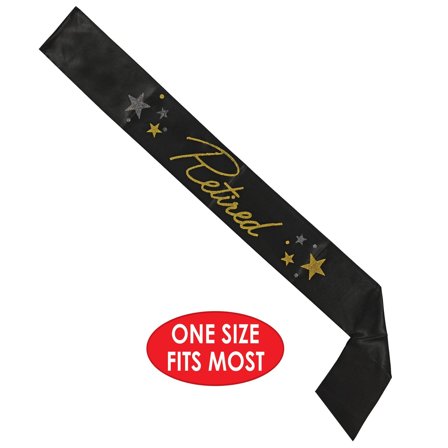Black and Gold Glittered Retirement Sash, 33" x 4"