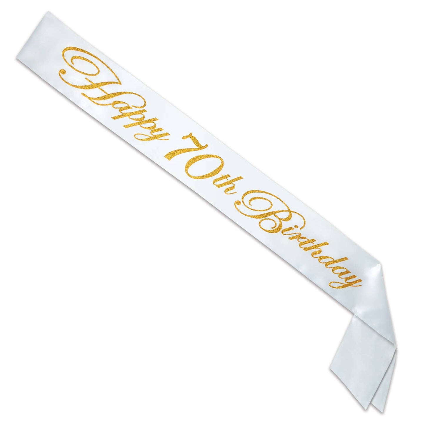 Glittered Happy  70th  Birthday White Satin Sash