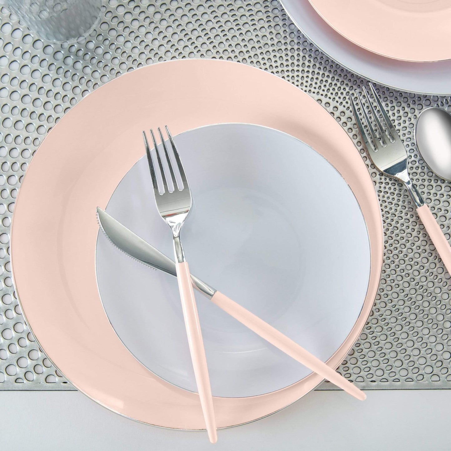 Round Blush • Silver Plastic Plates | 10 Pack: 10 Plastic Plates / 7.25" Appetizer Plates