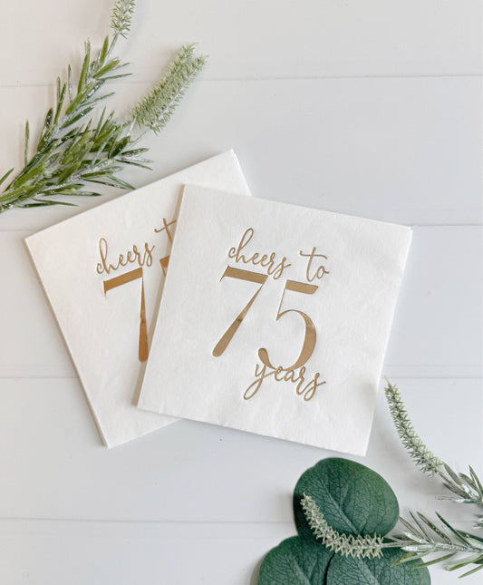 Cheers to 75 Years Cocktail Napkins - Gold on White