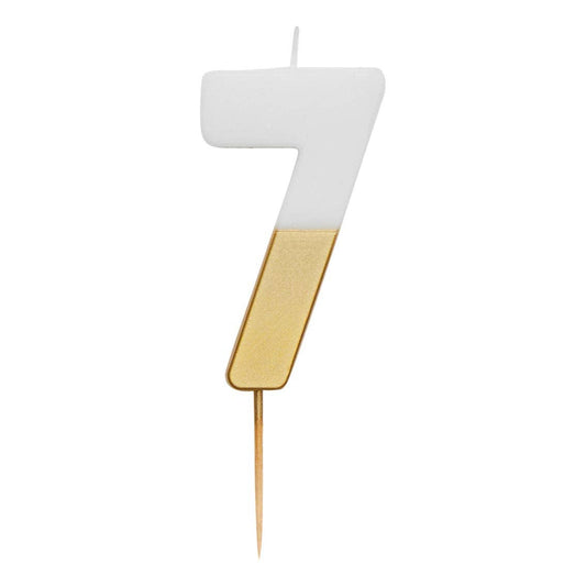 White & Gold Birthday Number Candles | 0-9 | Single |: 7