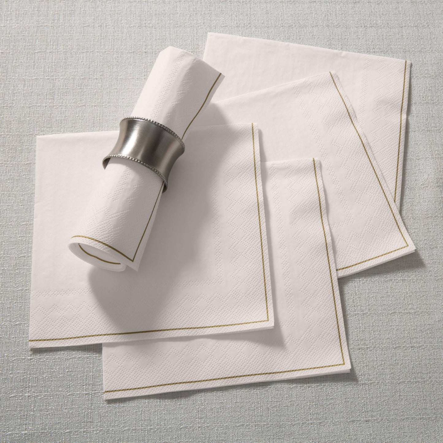 Linen with Gold Stripe Lunch Napkins | 20 Napkins: 20 Lunch Napkins - 6.5" x 6.5"