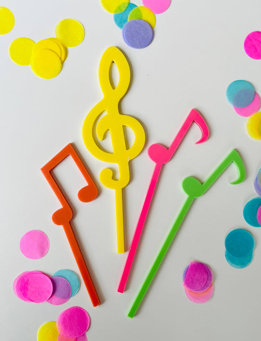 Multi Acrylic Music Note Cake Toppers - set of 4 designs