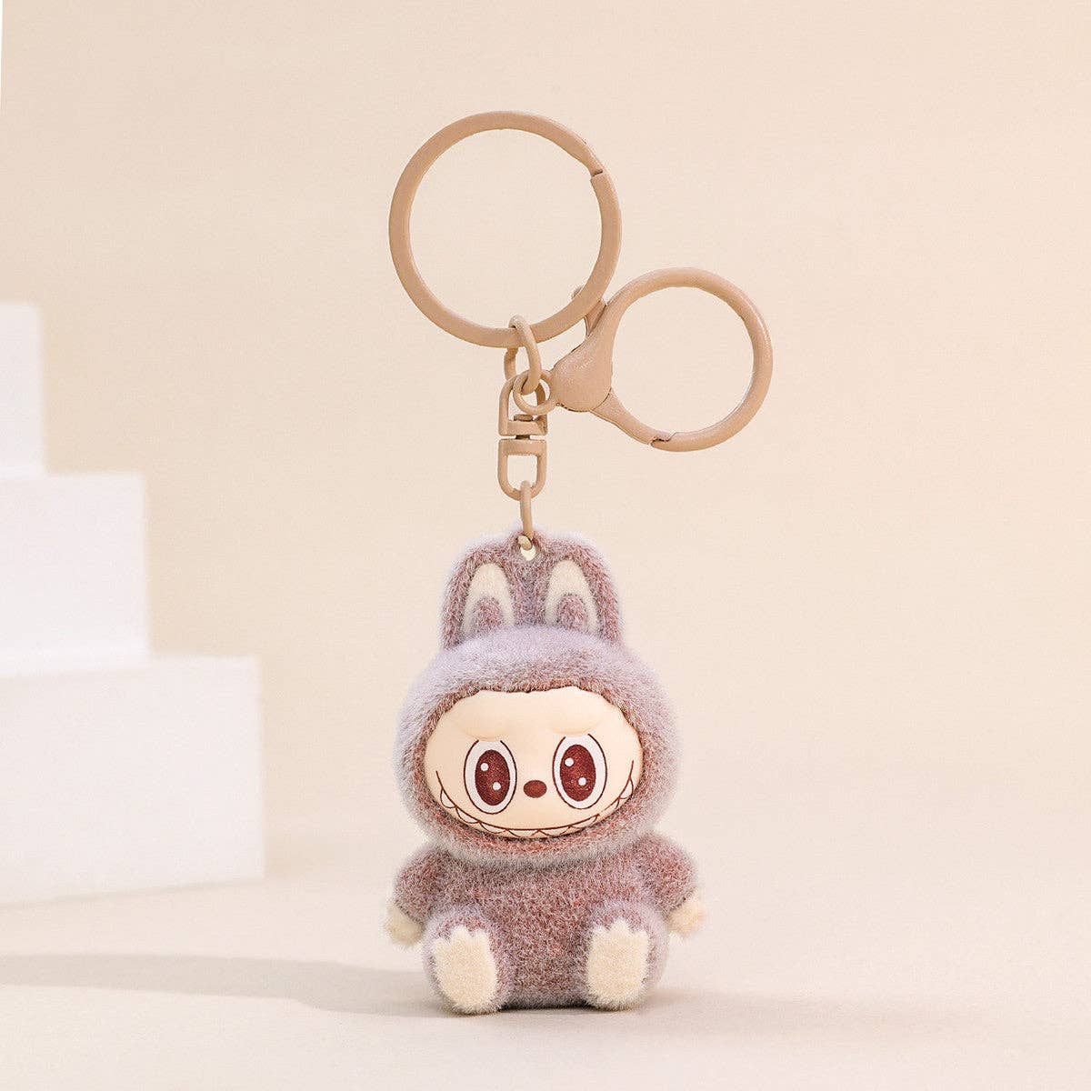 Flocking cute monster keychain pendant school gift: White