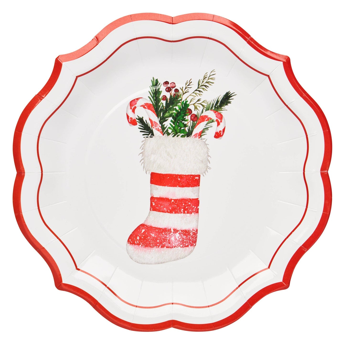 Merry and Bright Christmas Stocking Paper Salad Plate/8pk