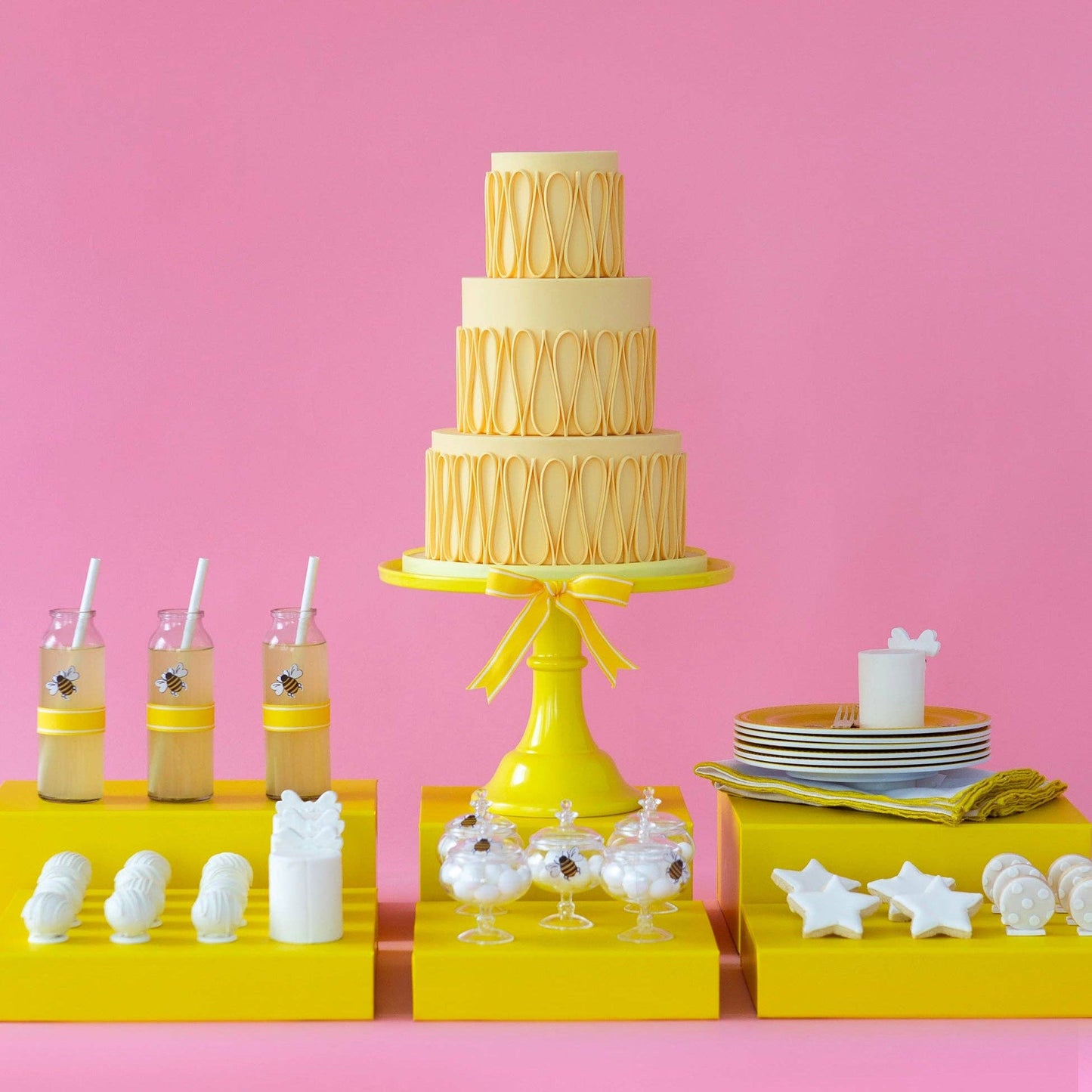 LARGE YELLOW PEDESTAL MELAMINE CAKE STAND