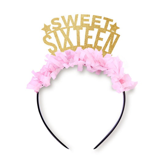 Sweet Sixteen Birthday Headband Crown: Gold/Light Pink