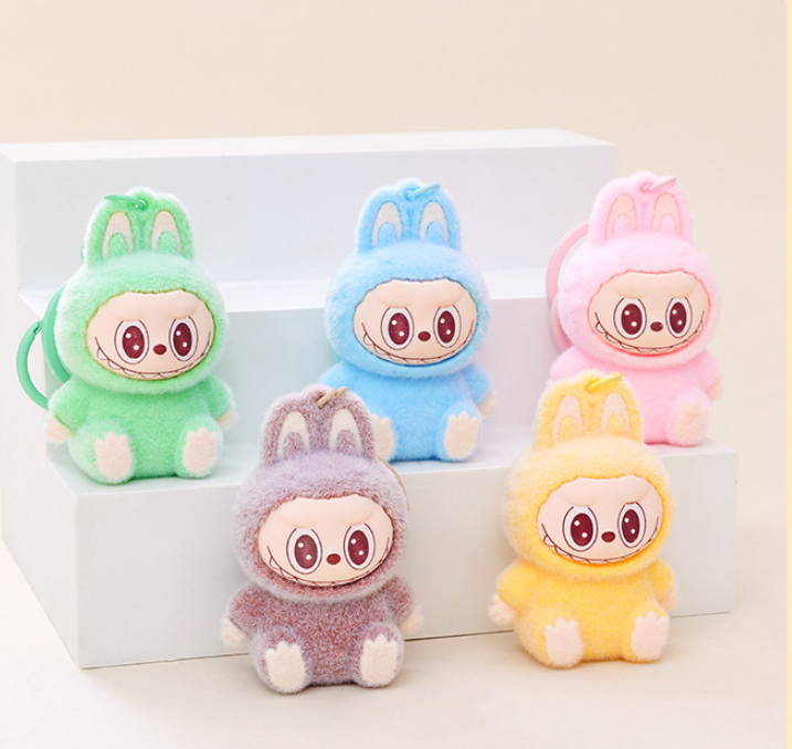 Flocking cute monster keychain pendant school gift: Coffee