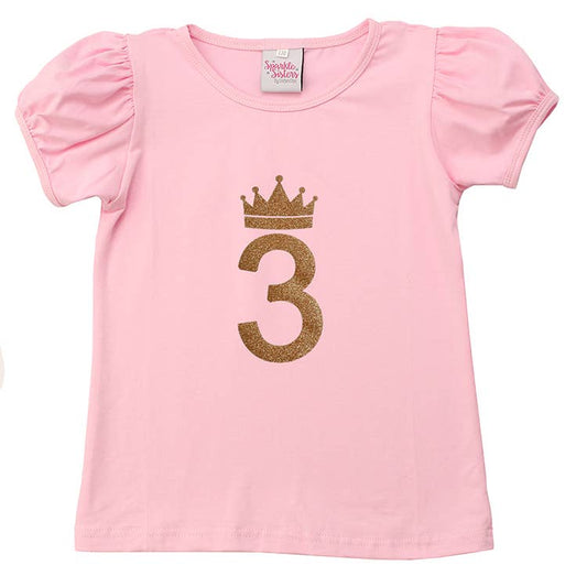 #3 Crown Puff Sleeve Tee Shirt: Hot Pink / White / 3