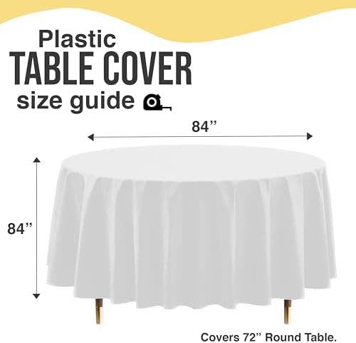 Premium Round White Plastic Table Covers | 84 in.