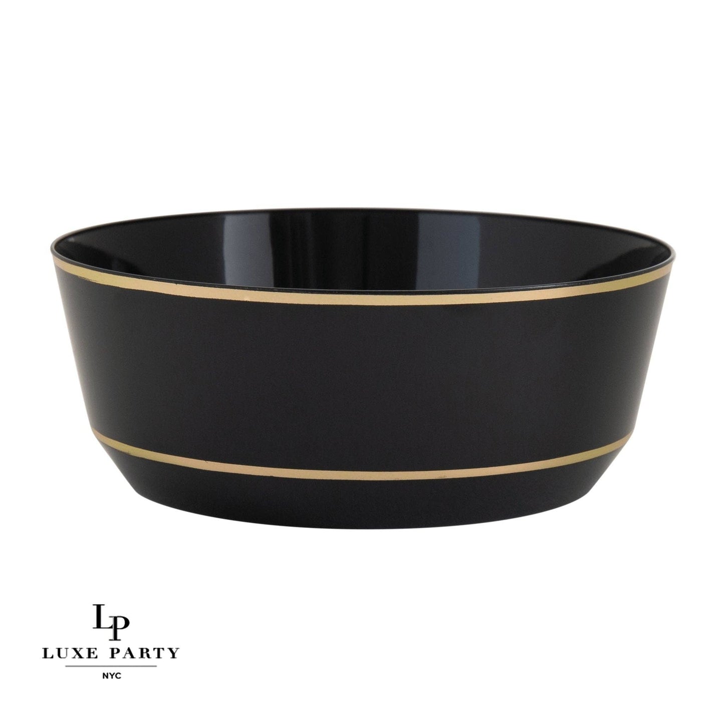 14 Oz. Round Black • Gold Plastic Bowls | 10 Pack