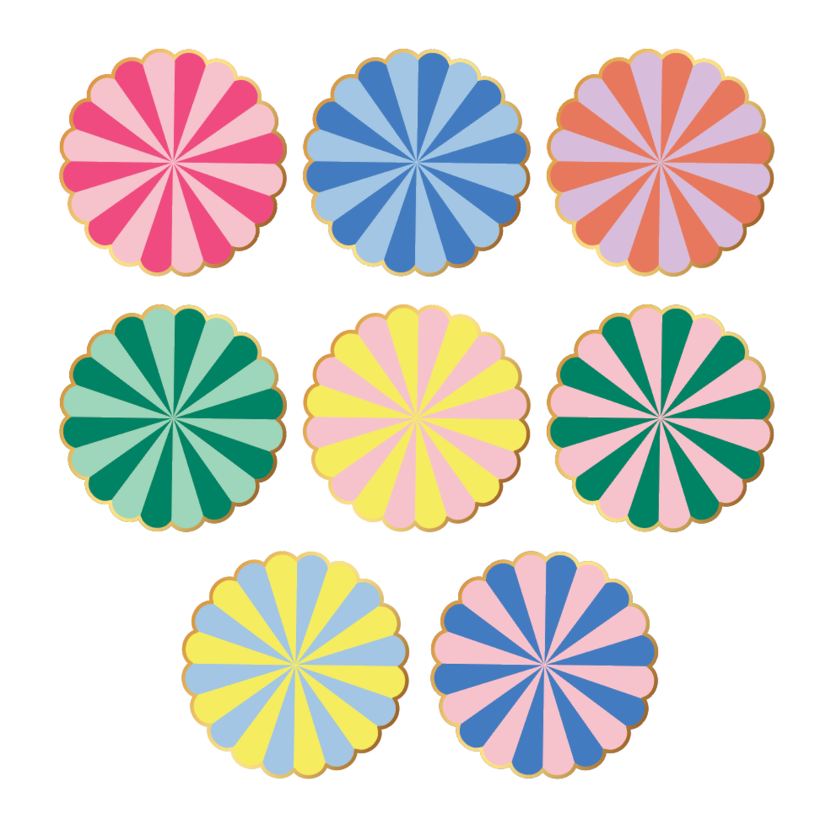 Bonjour Fête - Multicolor Stripe Large Scalloped Plates (Set of 8)