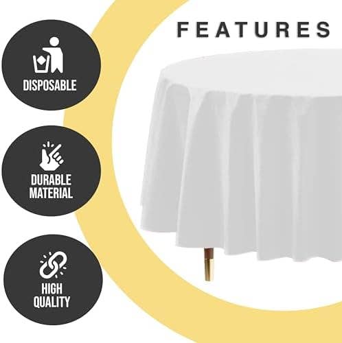 Premium Round White Plastic Table Covers | 84 in.