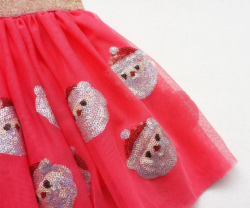 SparkleLuxe Christmas Santa Claus Sequin Tutu Skirt: Red / 4T
