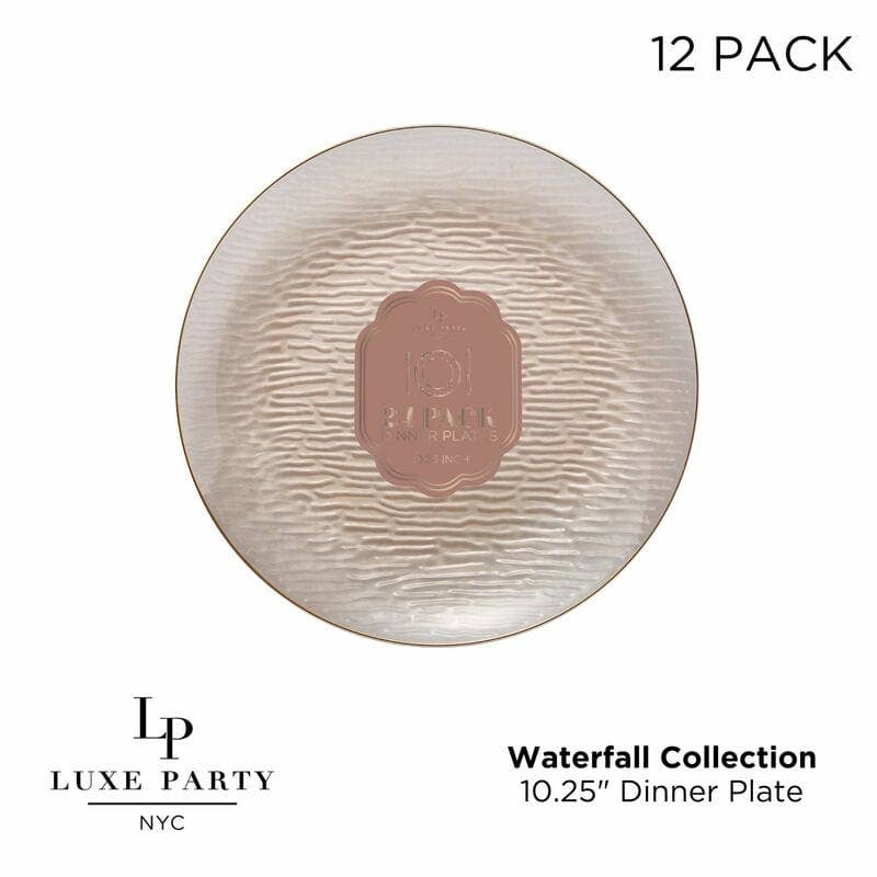 Transparent Waterfall Peach and Gold 10.25" Plastic Plates | 12 Plates