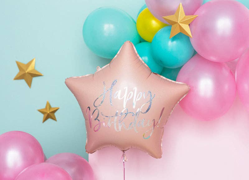 Happy Birthday Light Powder Pink Star Mylar Balloon 18 in.