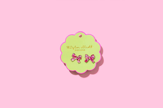 Taylor Elliott Designs - Stud Earrings - Acrylic Ribbon Bows - Pink Confetti