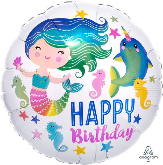 18"A Happy Birthday Mermaid Colorful Mylar Balloon