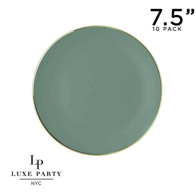 Round Sage Green and Gold Plastic Plates Set | 40 Pack: 20 Dinner and 20 Salad Plates