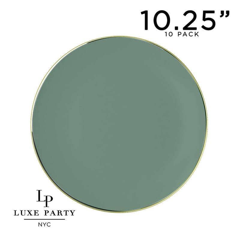 Round Sage Green and Gold Plastic Plates Set | 40 Pack: 20 Dinner and 20 Salad Plates