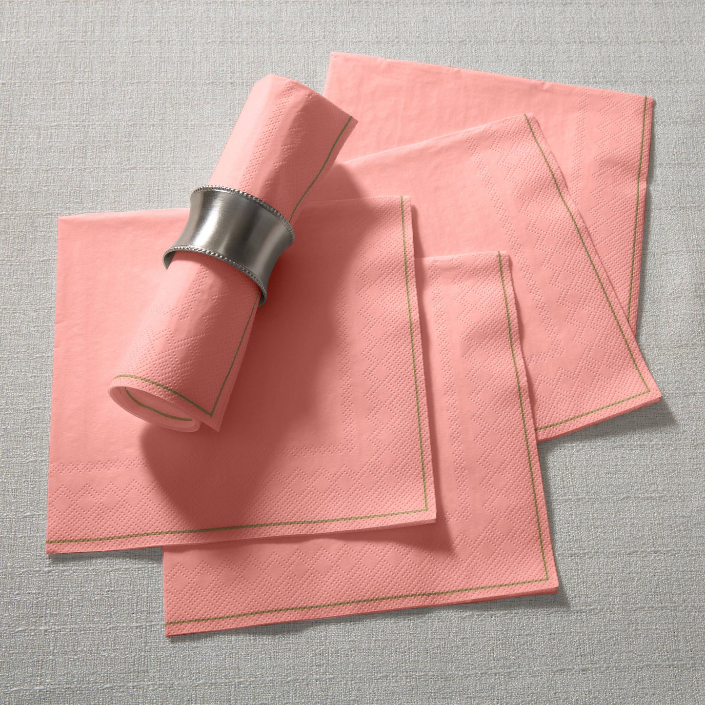 Luxe Party - Coral with Gold Stripe Lunch Napkins | 20 Napkins: 20 Lunch Napkins - 6.5" x 6.5"