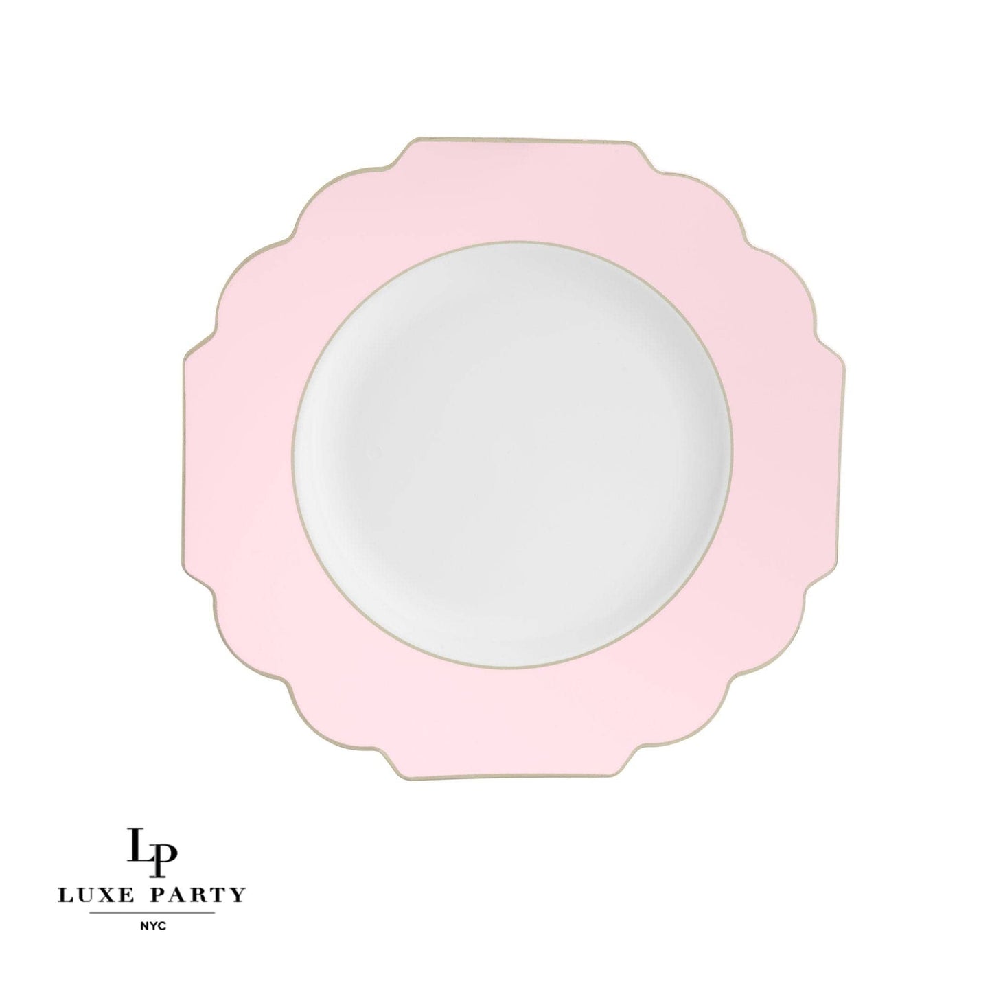 Scalloped Blush • Gold Plastic Plates | 10 Pack: 8" Appetizer Plates / 10 Plastic Plates