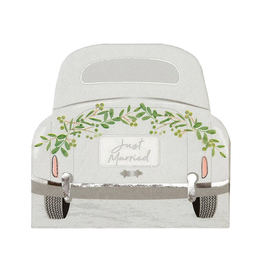 Home, Birthday, Games & Seasonal Decor - Just Married Car Shaped Napkins - 16 Pack | Wedding Decor |