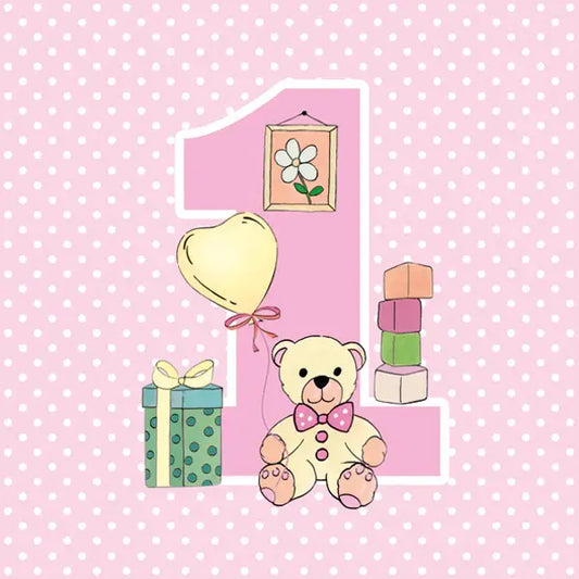 Lunch Napkin - First Birthday with Teddy PINK