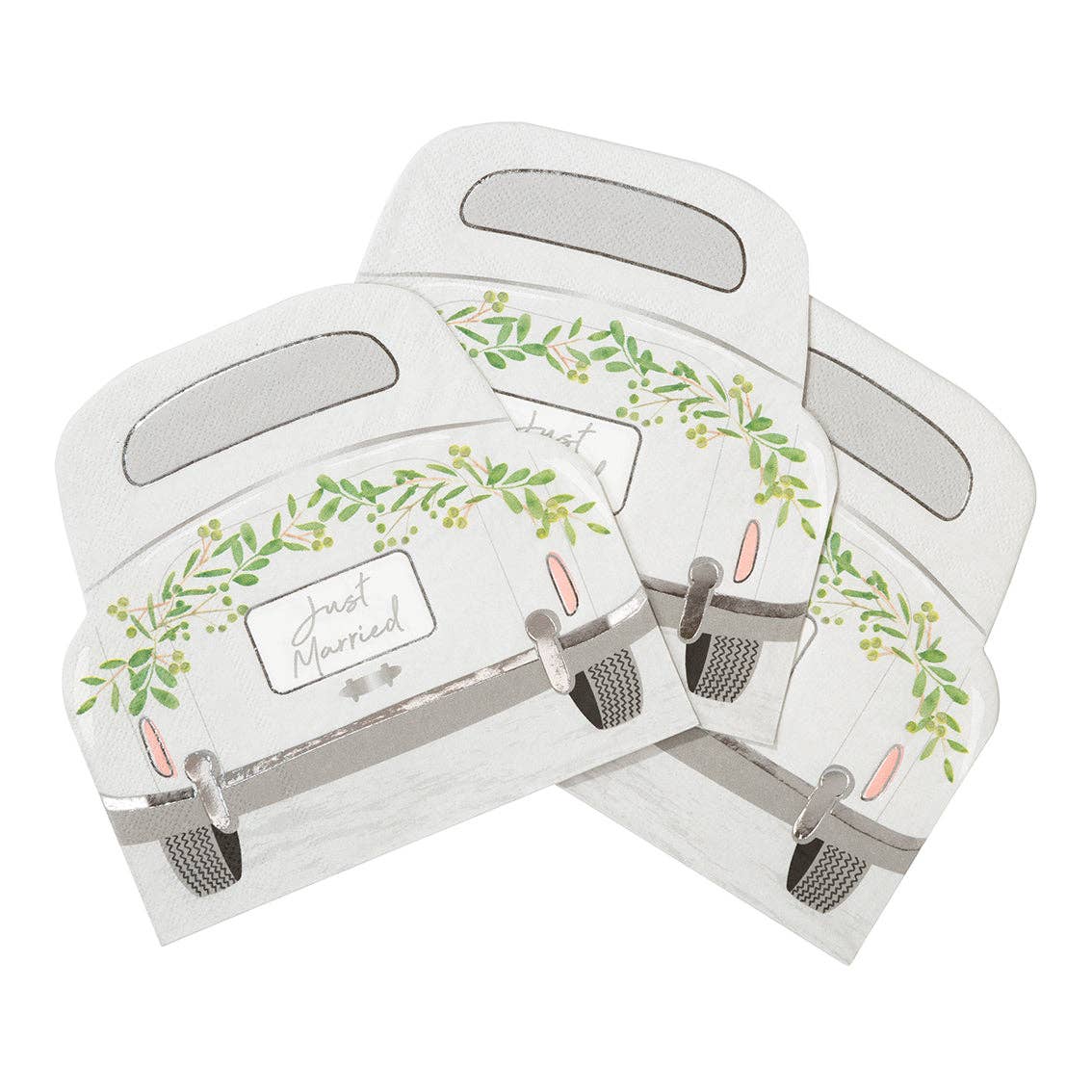 Home, Birthday, Games & Seasonal Decor - Just Married Car Shaped Napkins - 16 Pack | Wedding Decor |