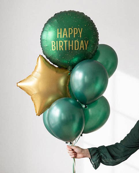 Happy Birthday Dark Green Round Mylar Balloon 18 in.