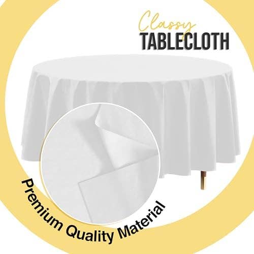 Premium Round White Plastic Table Covers | 84 in.