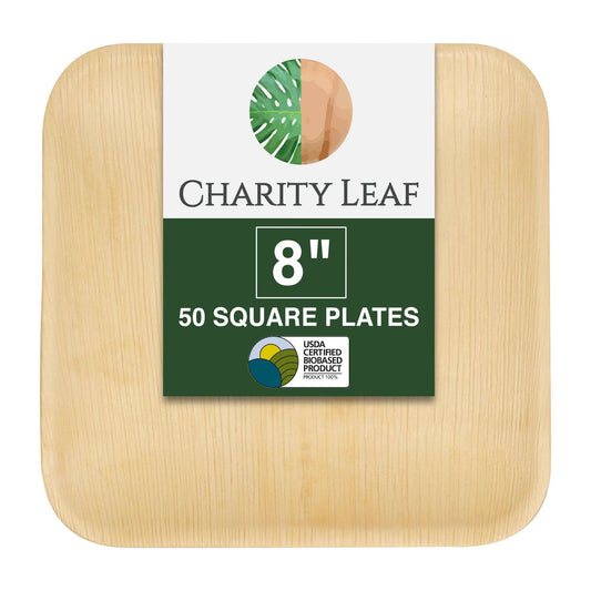 Palm Leaf Square Plate - 8" Inch - Pack of 50 Plates