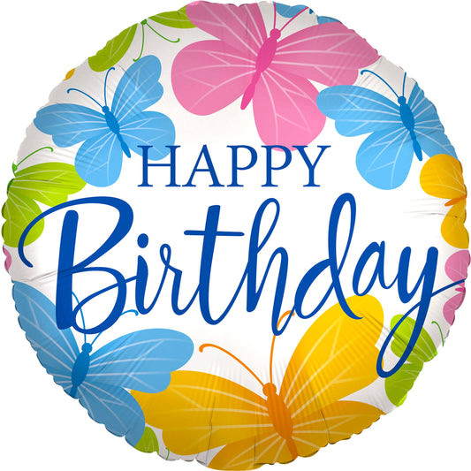 18" Happy Birthday Colorful Butterflies Mylar Balloon