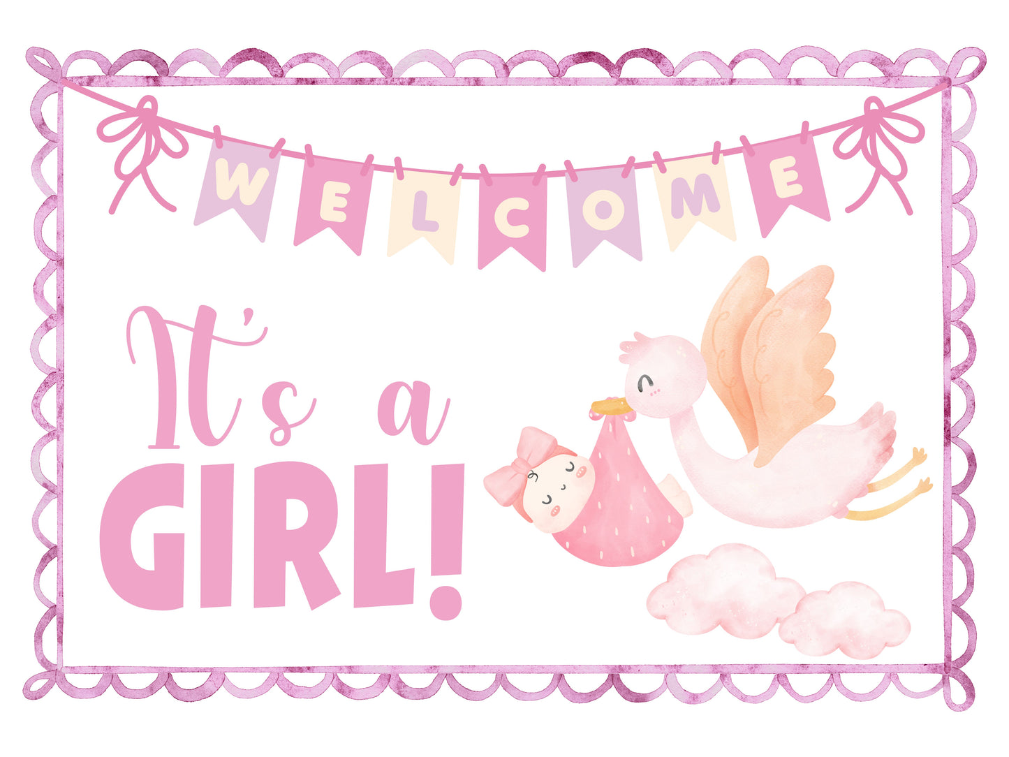 Baby Gir Yard Signs for Outdoors with Metal Stakes: 18" x 24"