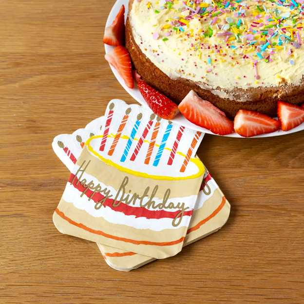 Cake Shaped Birthday Napkins | 20 Pack | Birthday Party