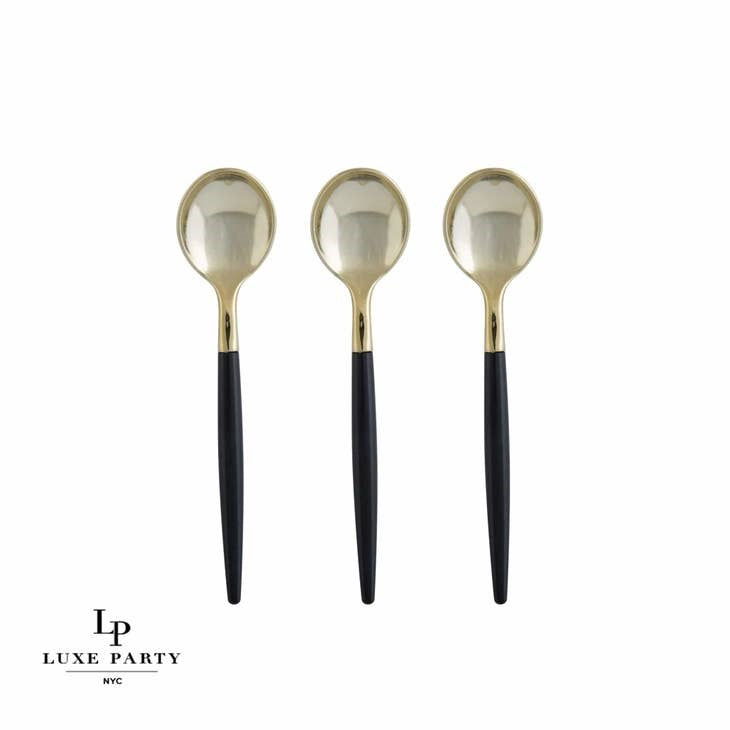Black and Gold Plastic Mini Spoons | 20 Spoons