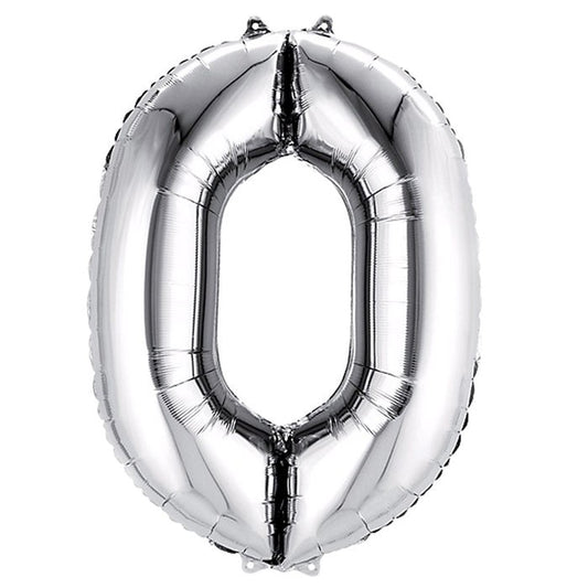 Silver Foil Number 0 balloon 34"