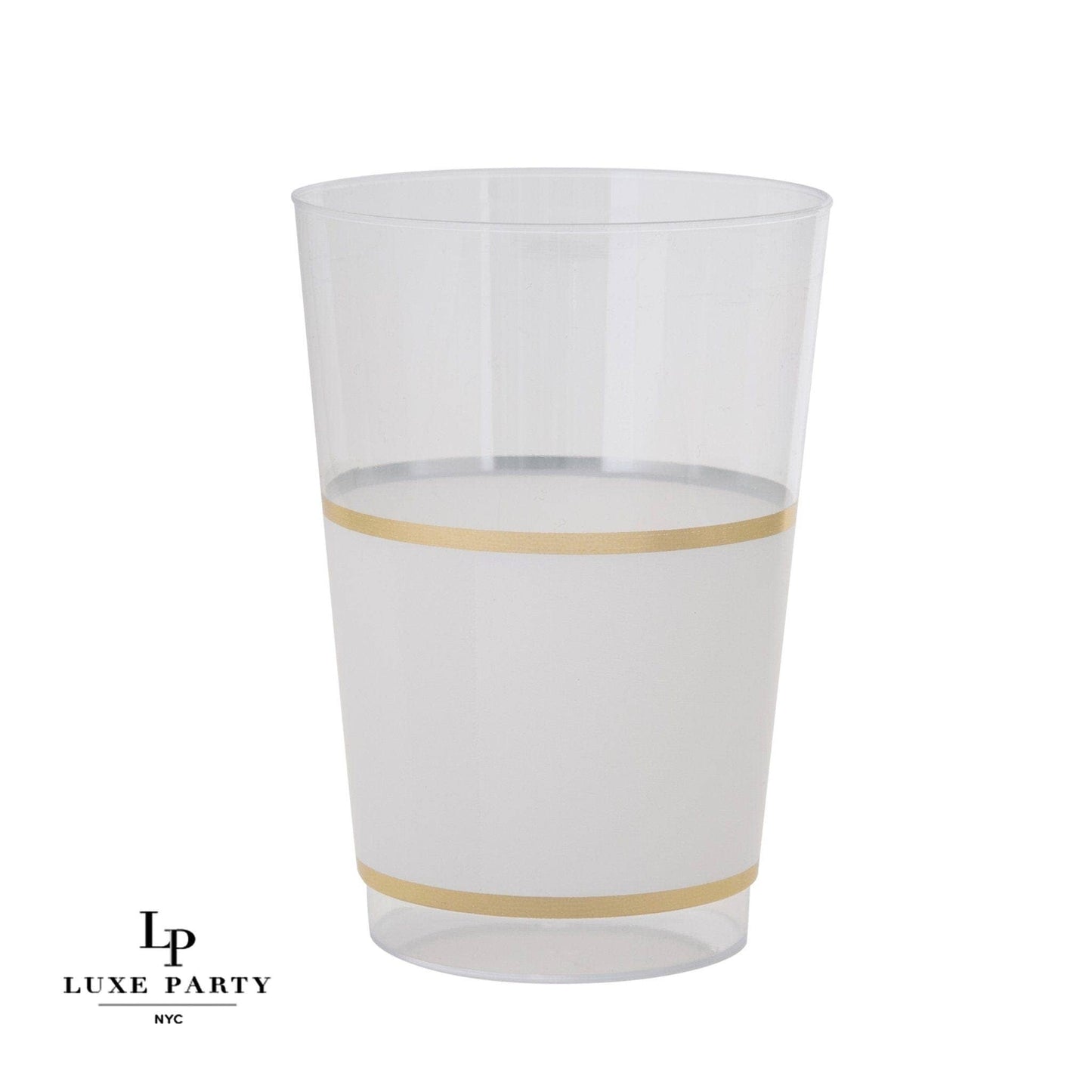12 Oz Round White • Gold Plastic Cups | 10 Cups