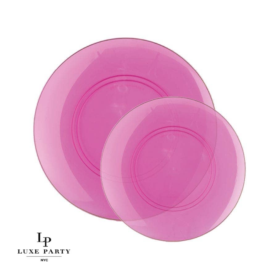 Round Transparent Hot Pink • Gold Plastic Plates | 10 Pack 7.5"