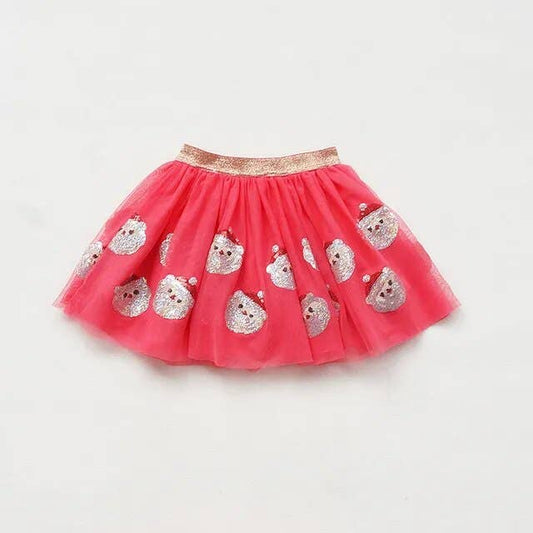 SparkleLuxe Christmas Santa Claus Sequin Tutu Skirt: Red / 3T