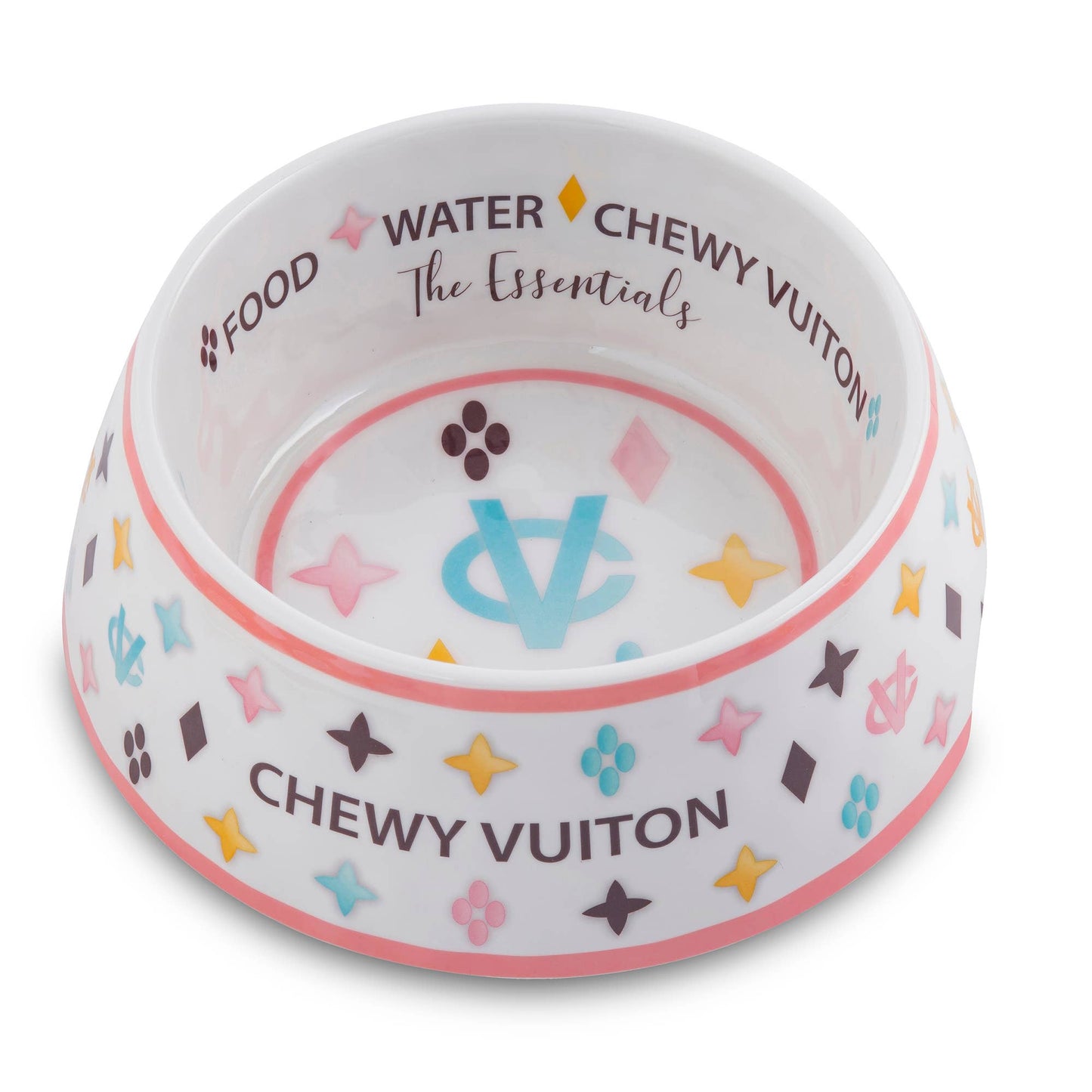 White Chewy Vuiton Dog Bowl - large