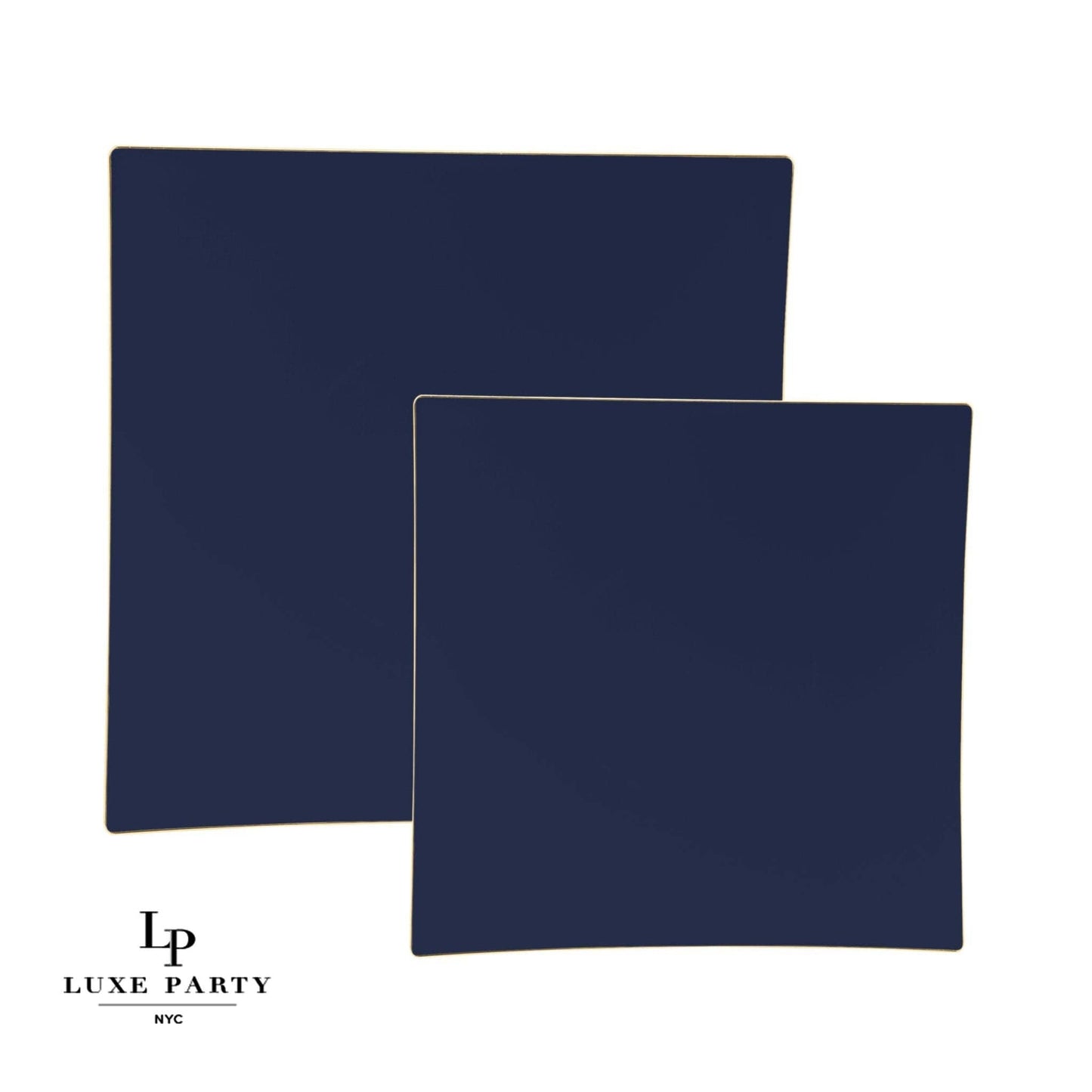 Square Coupe Navy • Gold Plastic Plates | 10 Pack