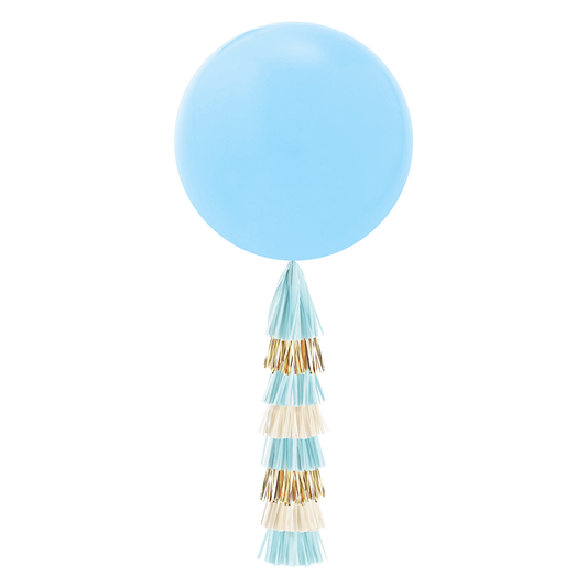 Giant Balloon with Tassels - Light Blue & Gold (Not Inflated)