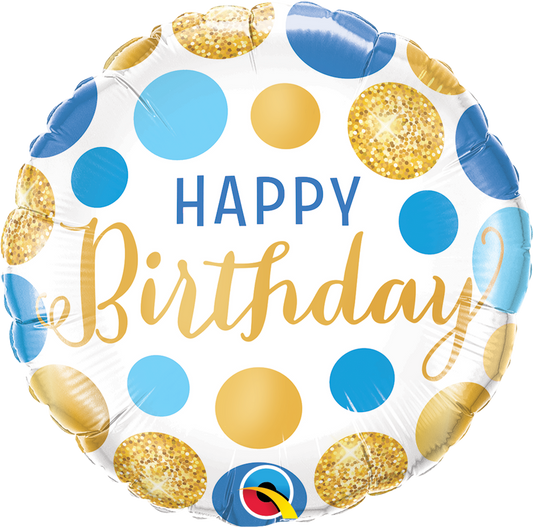 Happy Birthday Blue and Gold Foil Balloon 18"